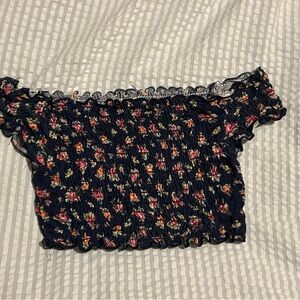 La Hearts Floral Smocked Crop Top - Black and Multicolor